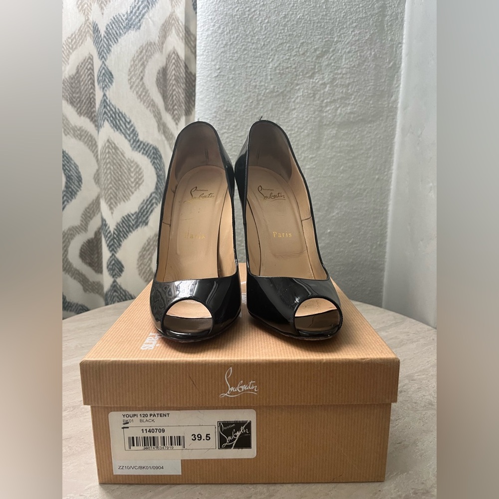 Christian Louboutin Black Patent Peep-Toe Heels